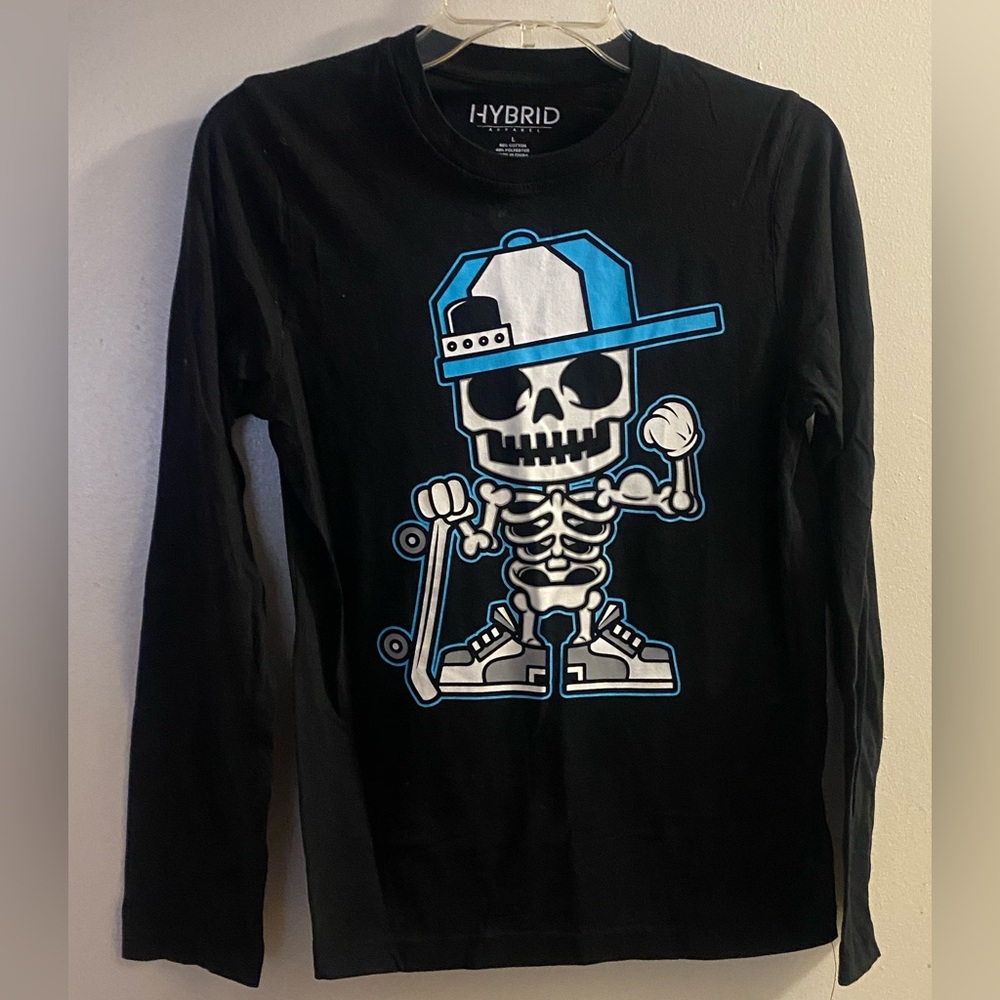 Hybrid Apparel Youth Boys Graphic Tee T Shirt L Large Skateboarding Skeleton - Picture 1 of 5